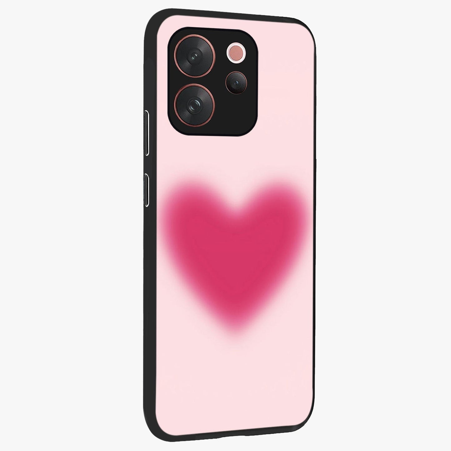 Pink Aura Heart Glass Case upright view showcasing romantic heart artwork with soft pastel theme.