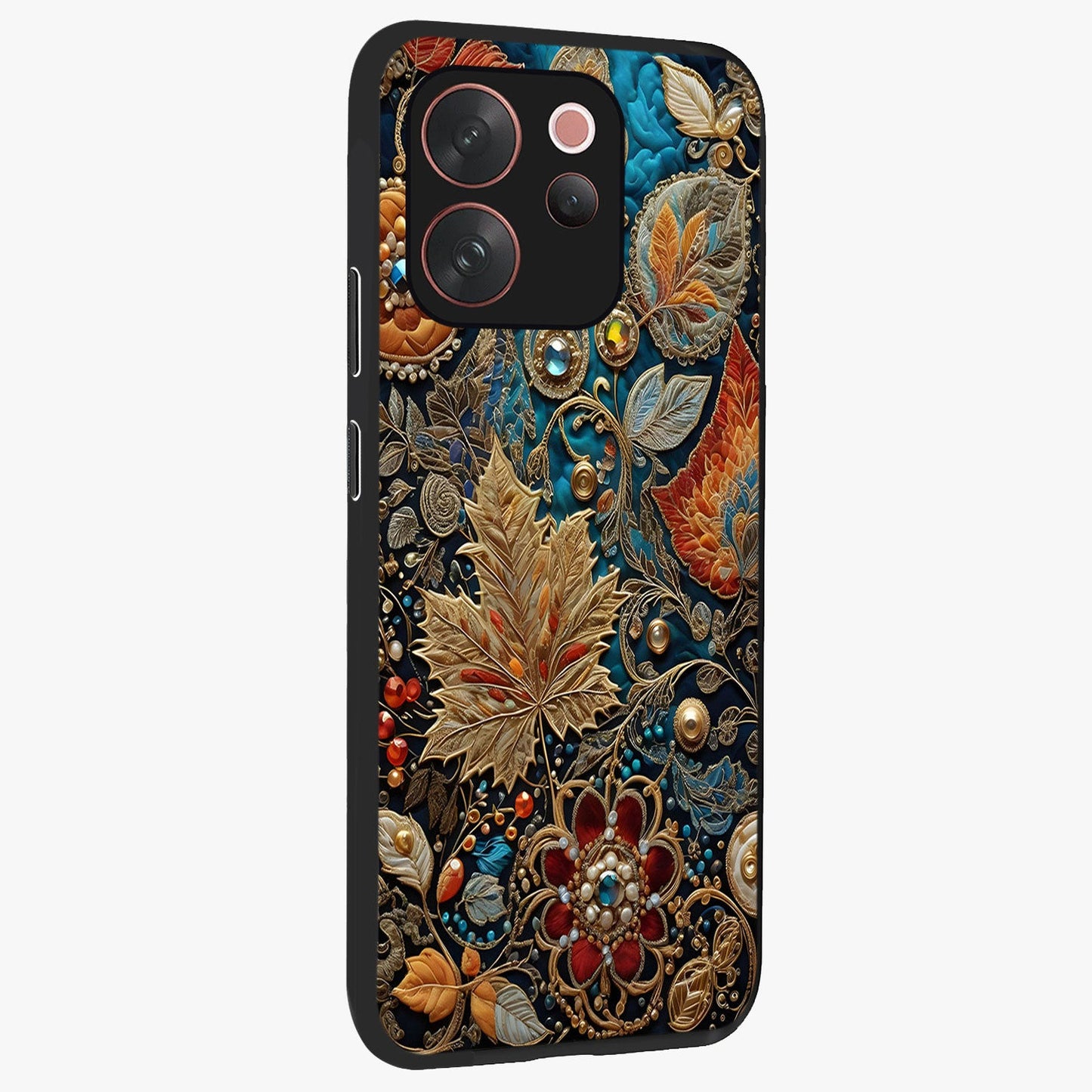 Royal Jewel Garden Glass Case upright view showcasing rich floral artwork with luxurious garden theme.