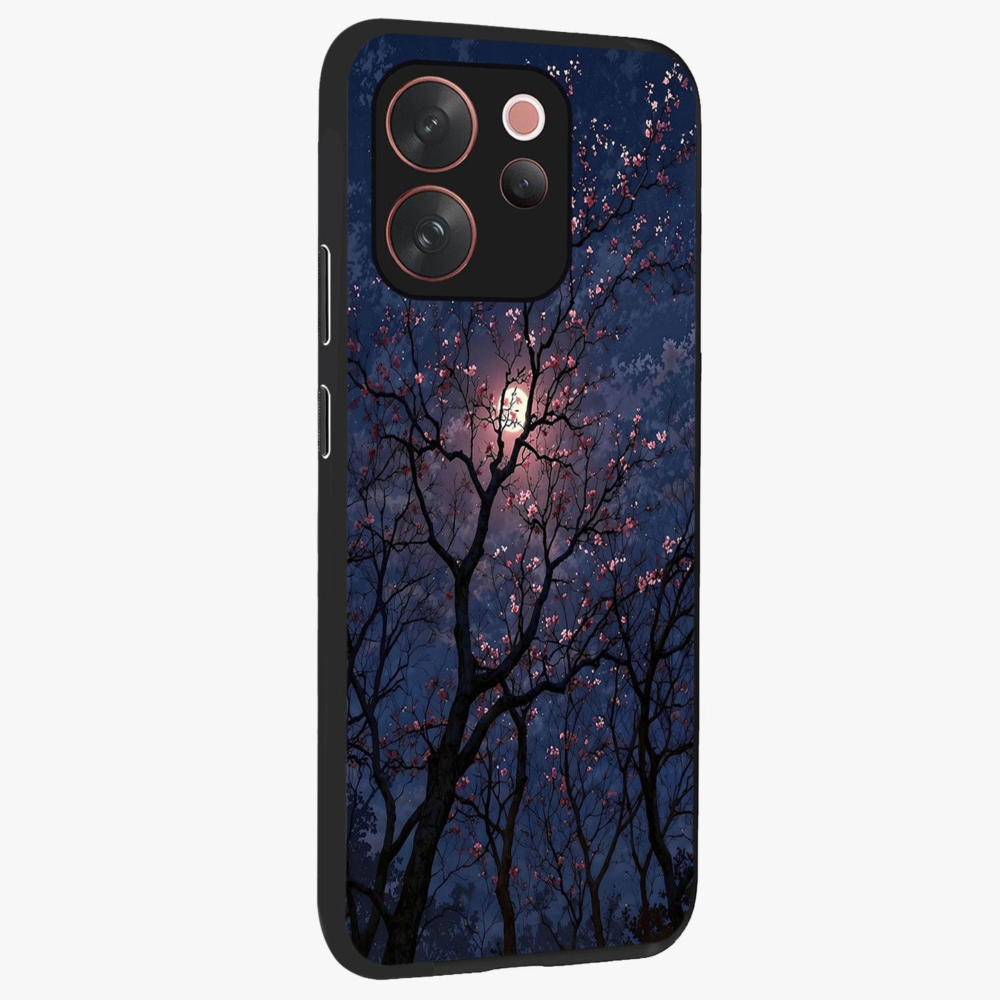 Twilight Sakura Serenade Glass Case upright view showcasing beautiful cherry blossom artwork with serene evening theme.