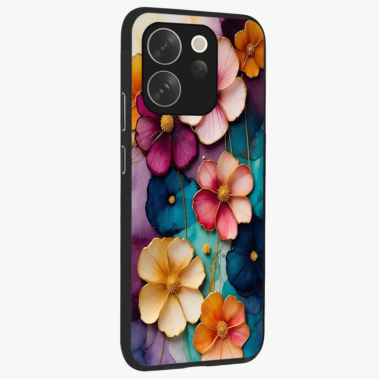 Artlyn Grace Flower Pattern Glass Case upright view showcasing graceful floral artwork with aesthetic botanical style.