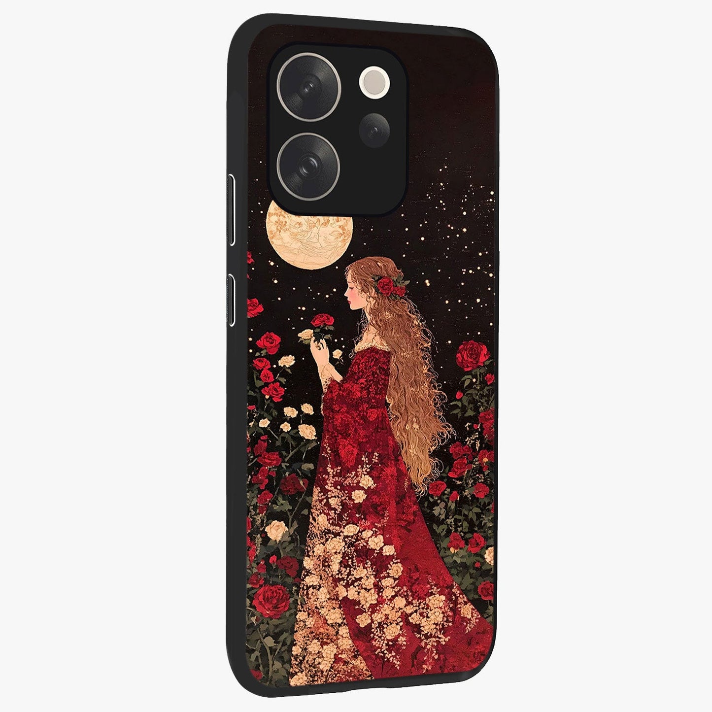 Crimson Dreams Glass Case upright view showcasing dreamy red toned artwork with modern aesthetic style.