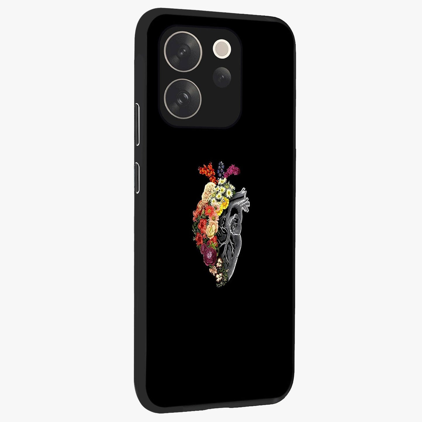 Heart With Flowers Glass Case upright view showcasing decorative heart and floral artwork with sweet romantic theme.