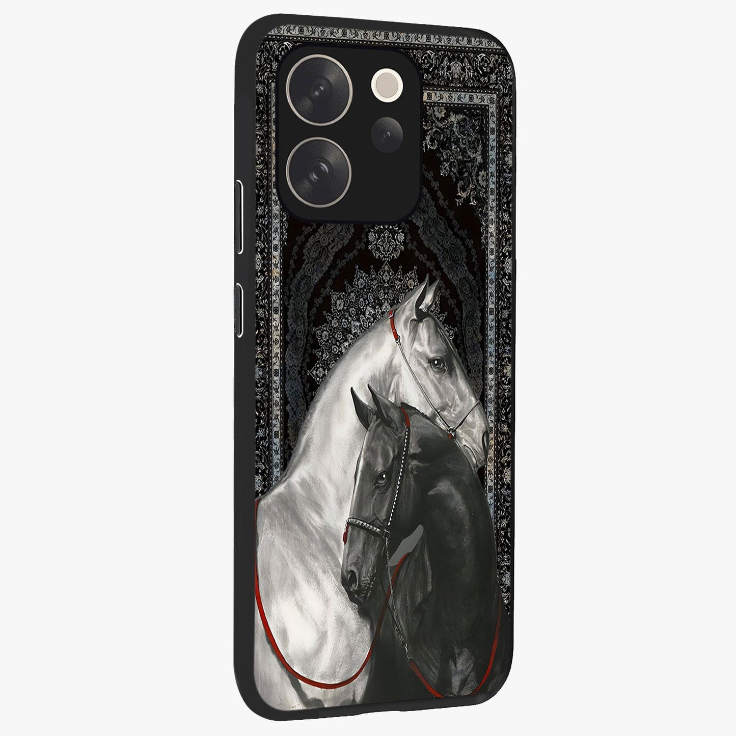 Majestic Ride Legacy Glass Case upright view showcasing dynamic ride inspired artwork with modern automotive theme.