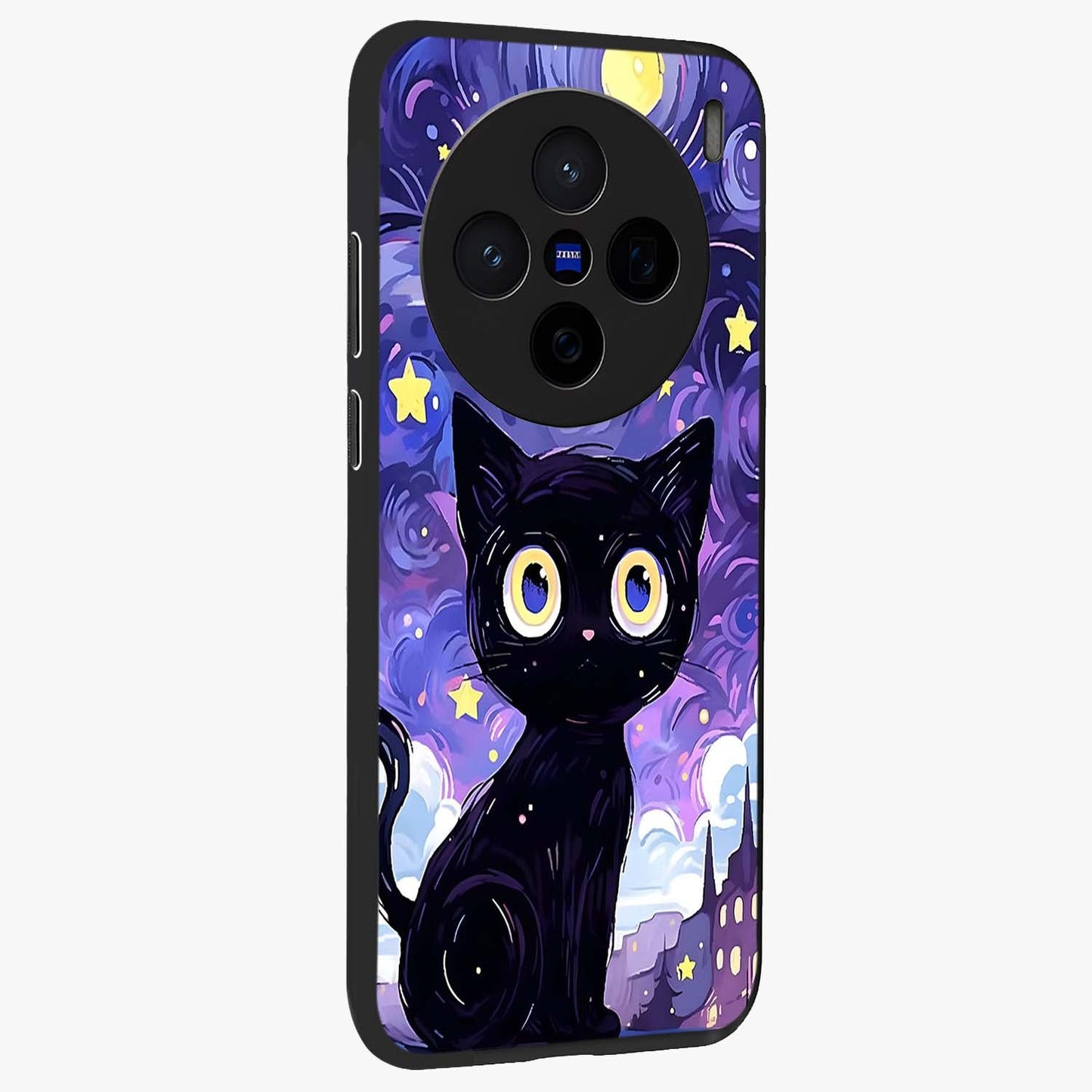 Abstract Cat Art Glass Case upright view showcasing creative feline illustration and aesthetic artistic style.