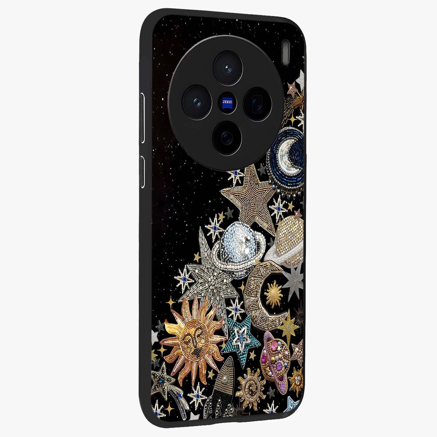 Cosmic Sparkle Dreams Glass Case upright view showcasing glowing cosmic artwork with magical galaxy theme.