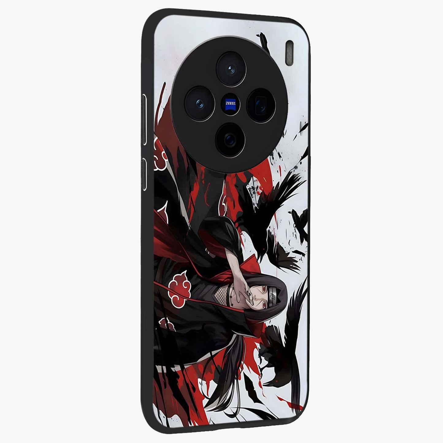 Crimson Crow Illusion Glass Case upright view showcasing striking crow illusion artwork with intense crimson theme.