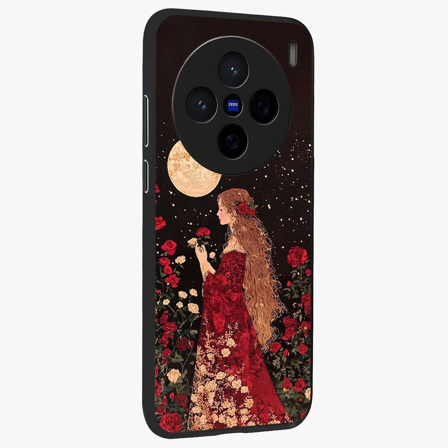 Crimson Dreams Glass Case upright view showcasing dreamy red toned artwork with modern aesthetic style.