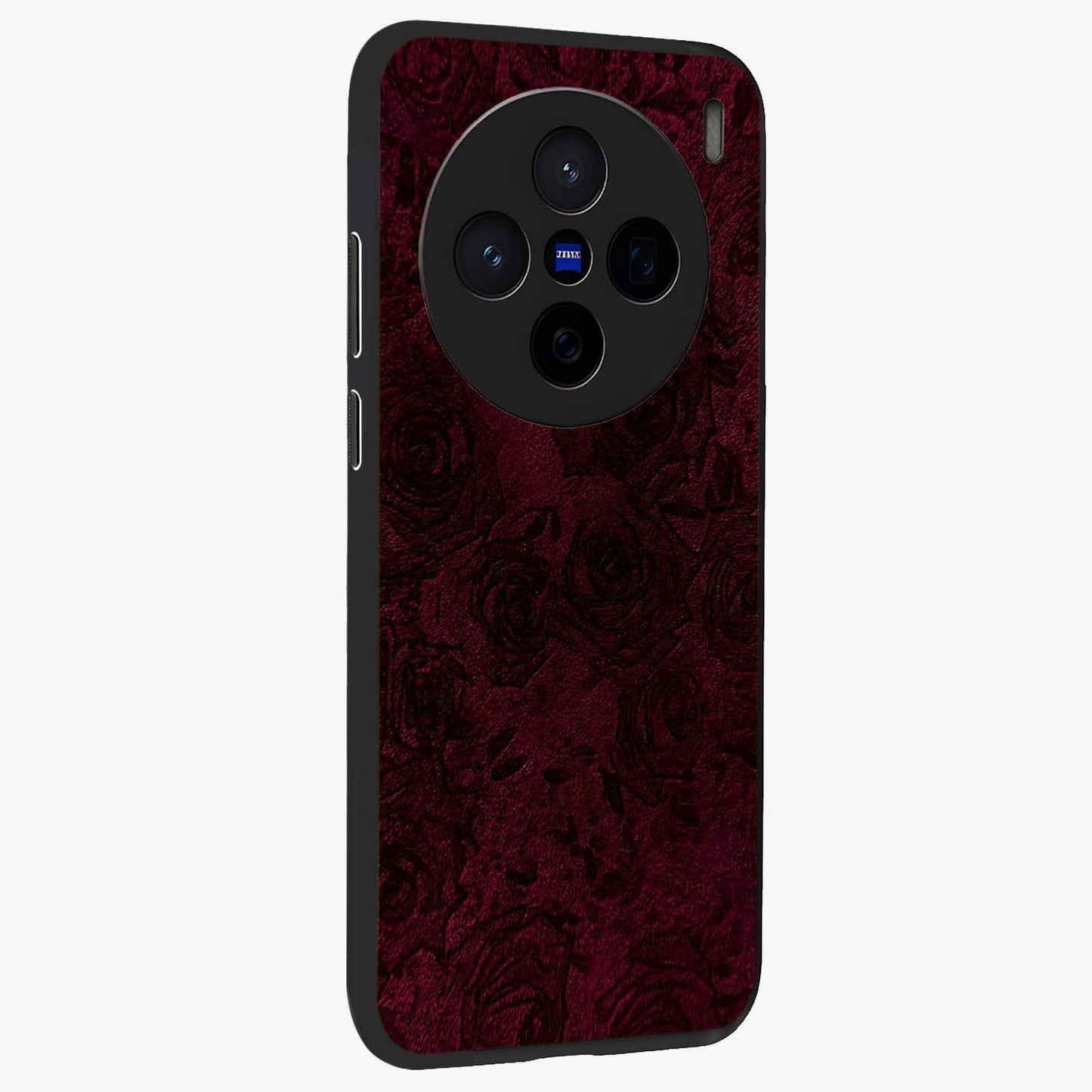 Crimson Fade Flow Glass Case upright view showcasing dynamic crimson flow artwork with stylish abstract theme.