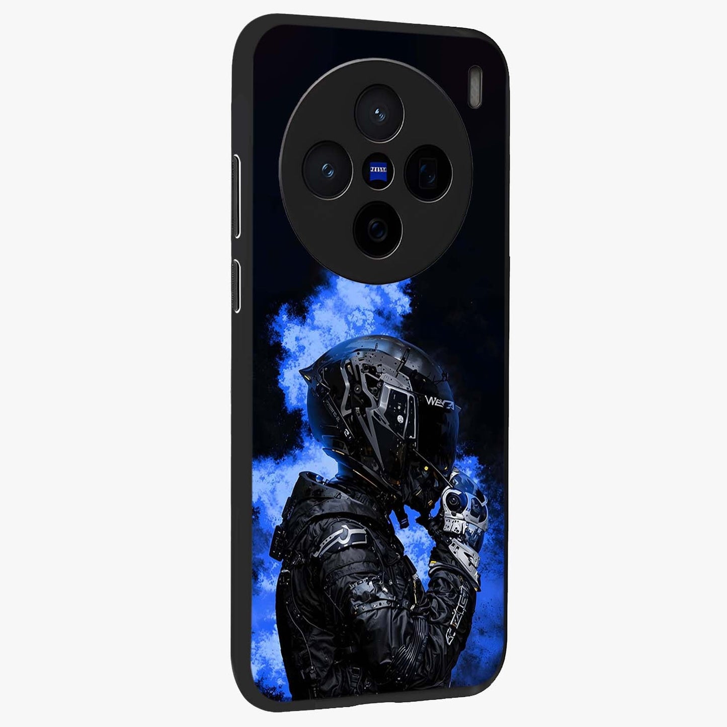 Cyber Sentinel Protocol Glass Case upright view showcasing advanced cyber sentinel artwork with futuristic tech theme.