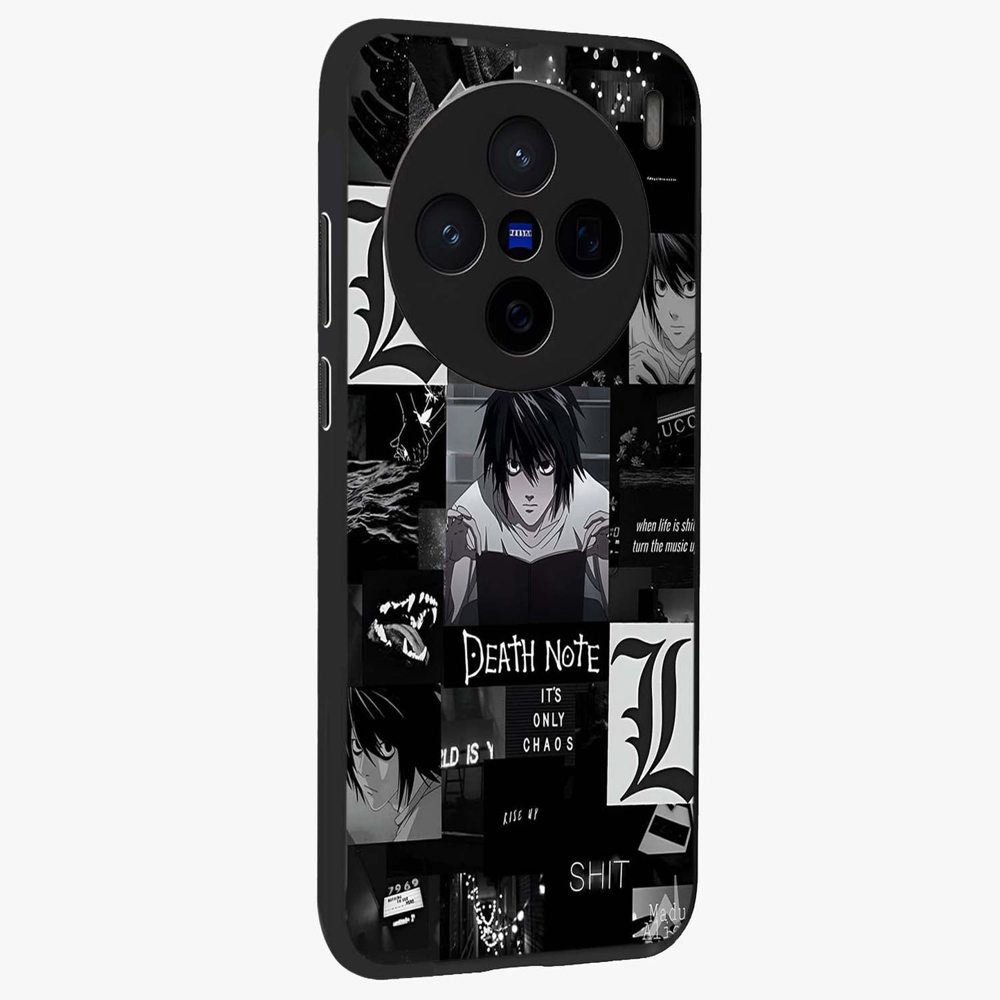 Midnight Chaos Mind Glass Case upright view showcasing expressive abstract artwork with bold dark theme.