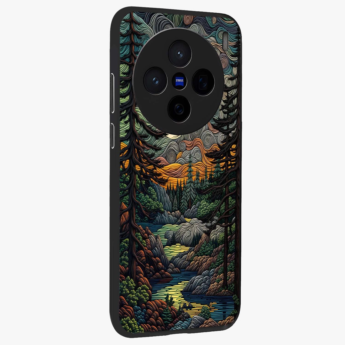 Moonlight Forest Dream Glass Case upright view showcasing magical forest artwork with calm night theme.