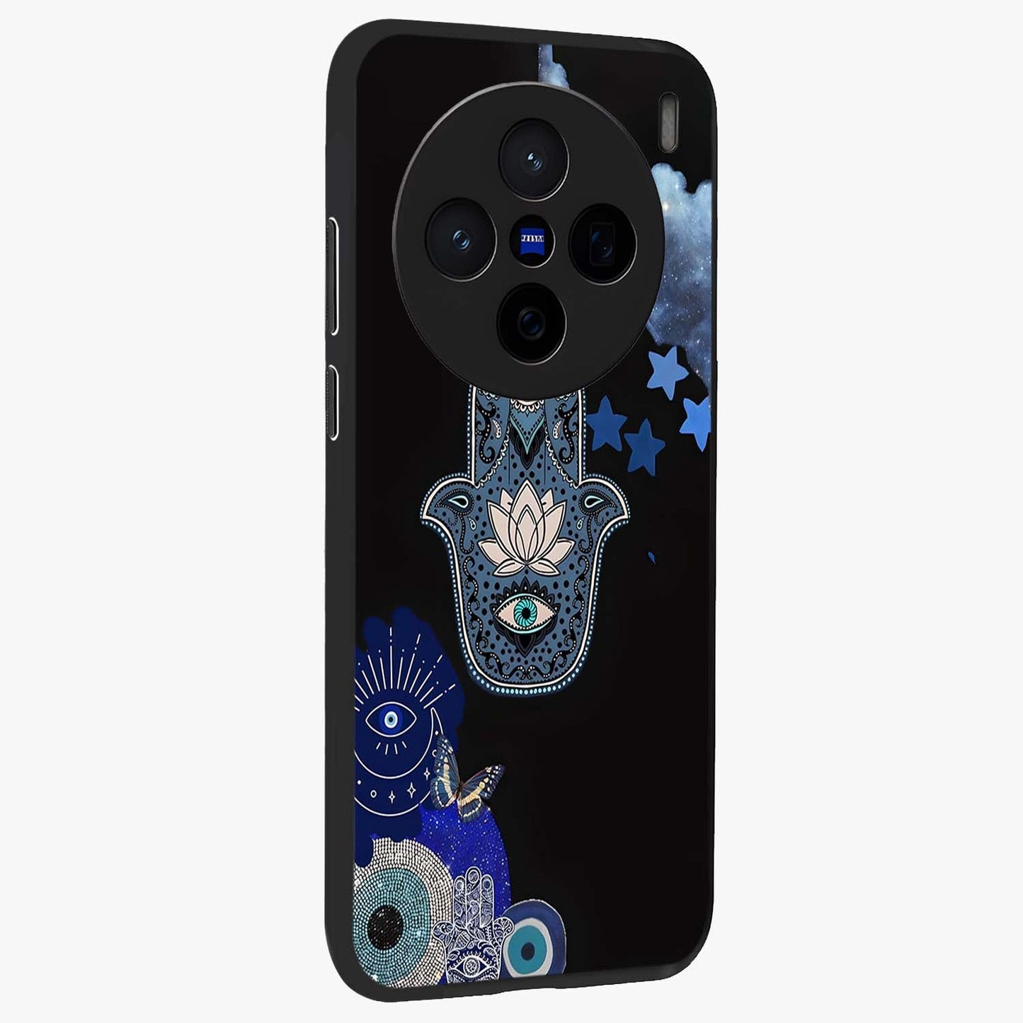 Mystic Hand Aura Glass Case upright view showcasing symbolic hand artwork with mystical energy theme.