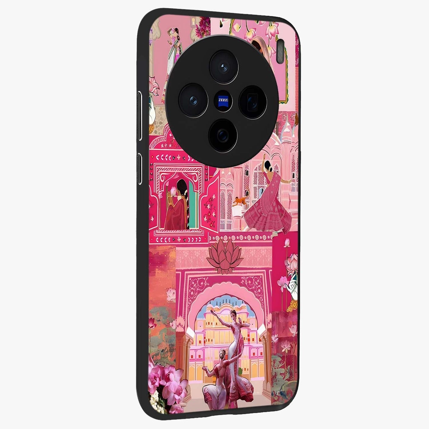 Pink Palace Muse Glass Case upright view showcasing artistic palace artwork with graceful royal theme.