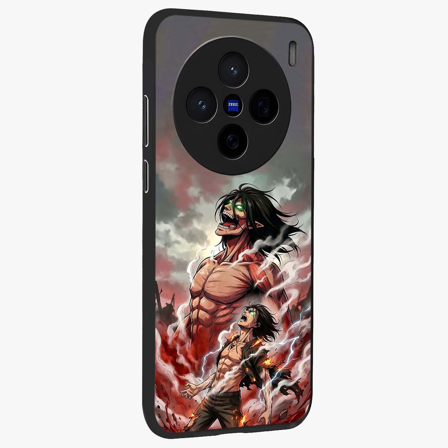 Titan Awakening Fury Glass Case upright view showcasing intense titan artwork with epic fantasy theme.