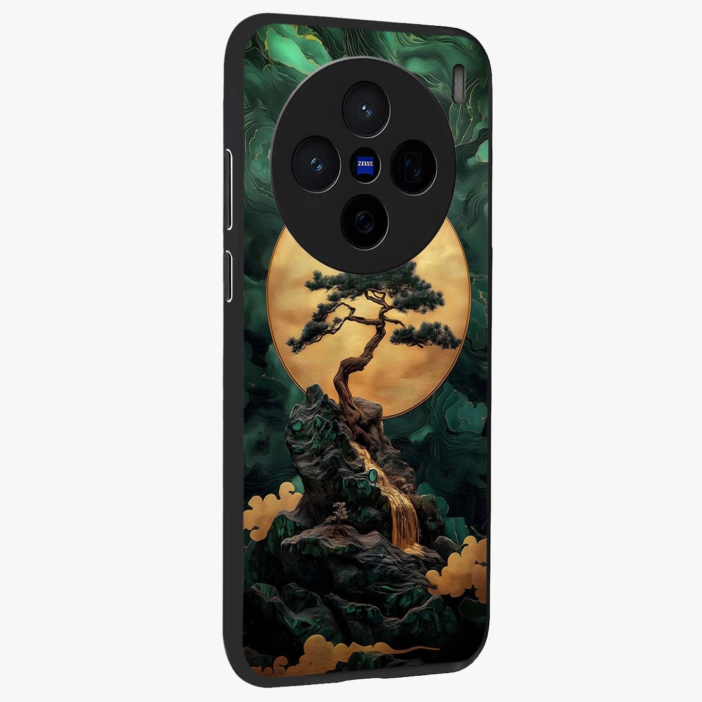 Zen Moon Rise Glass Case upright view showcasing serene moon artwork with tranquil night theme.