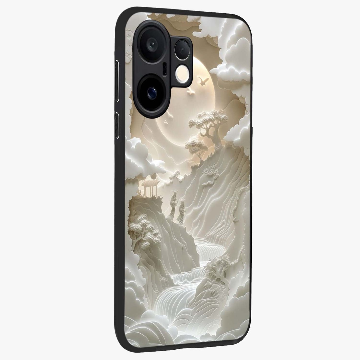 Celestial Origami Glass Case upright view showcasing creative origami artwork with modern celestial style.
