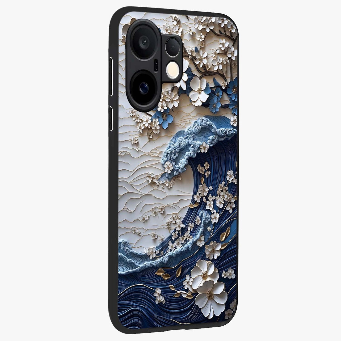 Floral Wave Origami Glass Case upright view showcasing creative floral origami artwork with artistic decorative theme.