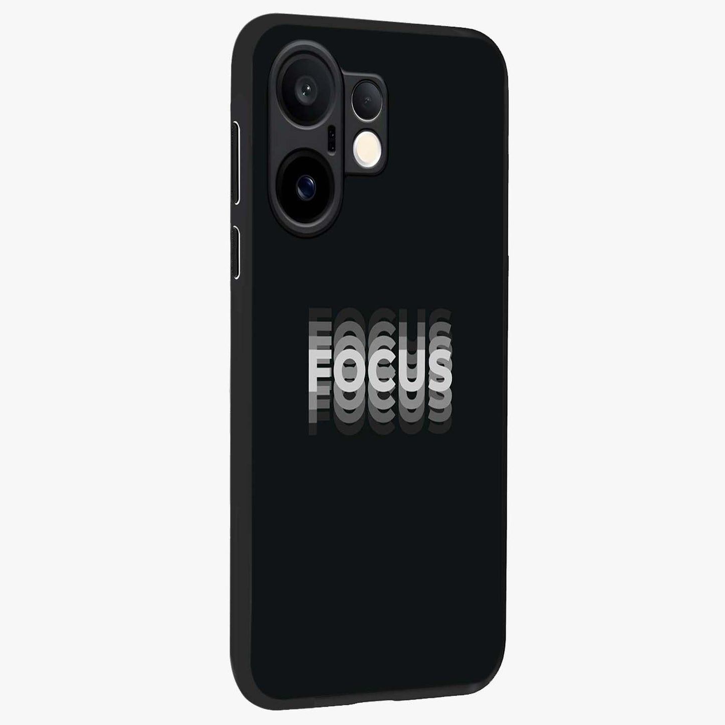 Focus Mode On Glass Case upright view showcasing strong typography statement with sleek motivational theme.