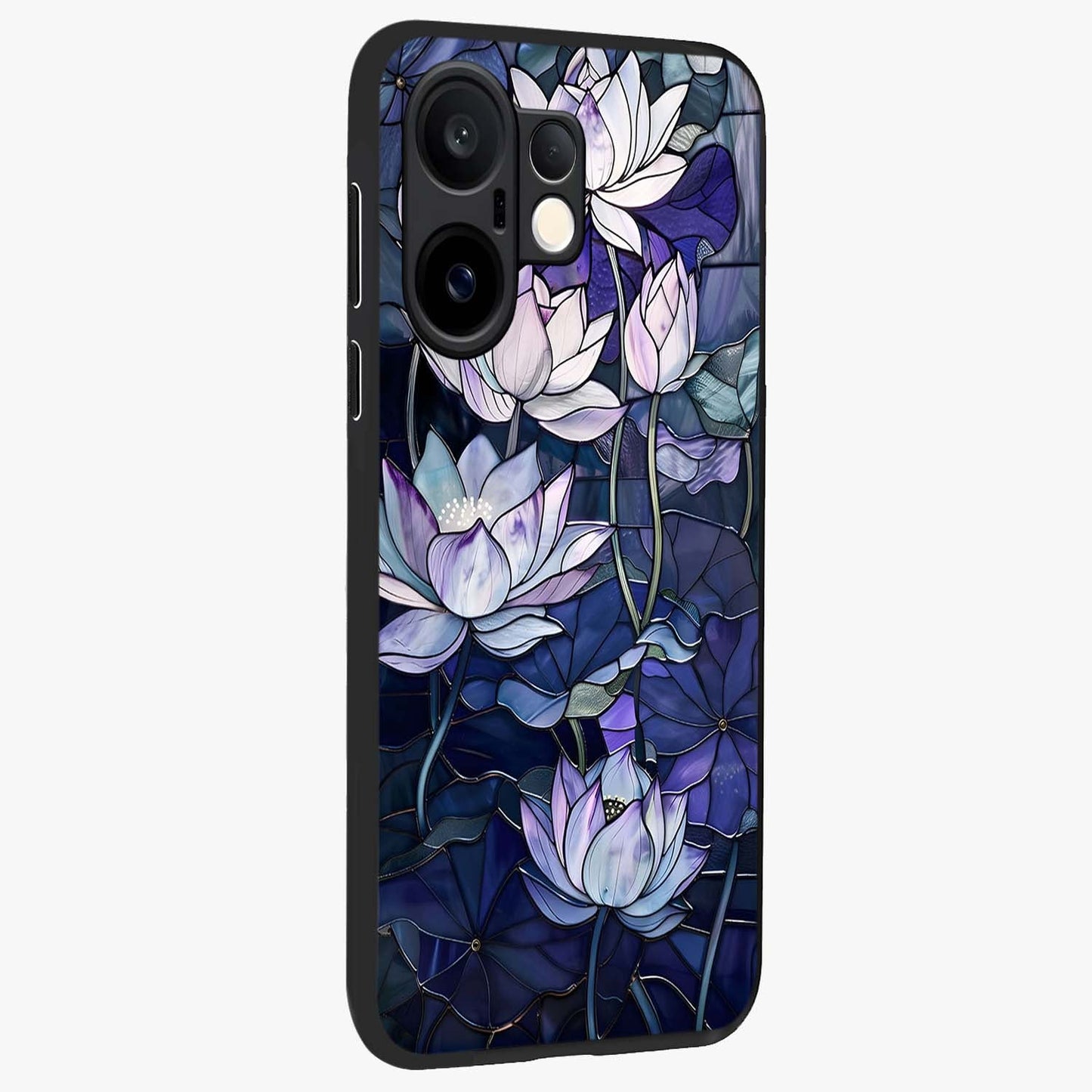 Gloss Petal Rush Glass Case upright view showcasing dynamic floral petal artwork with modern botanical theme.