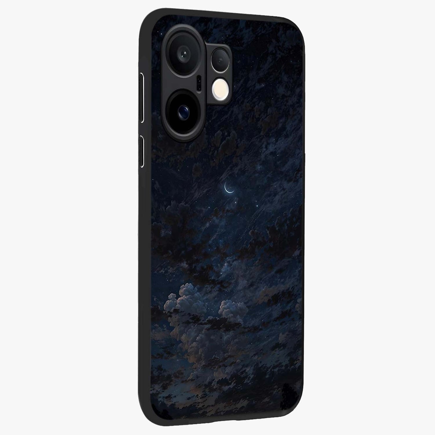 Lunar Veil Silence Glass Case upright view showcasing calm moon themed artwork with serene night atmosphere.