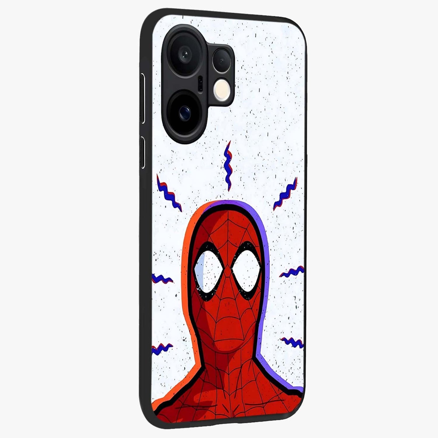 Omg Spiderman Glass Case upright view showcasing energetic superhero artwork with vibrant comic theme.