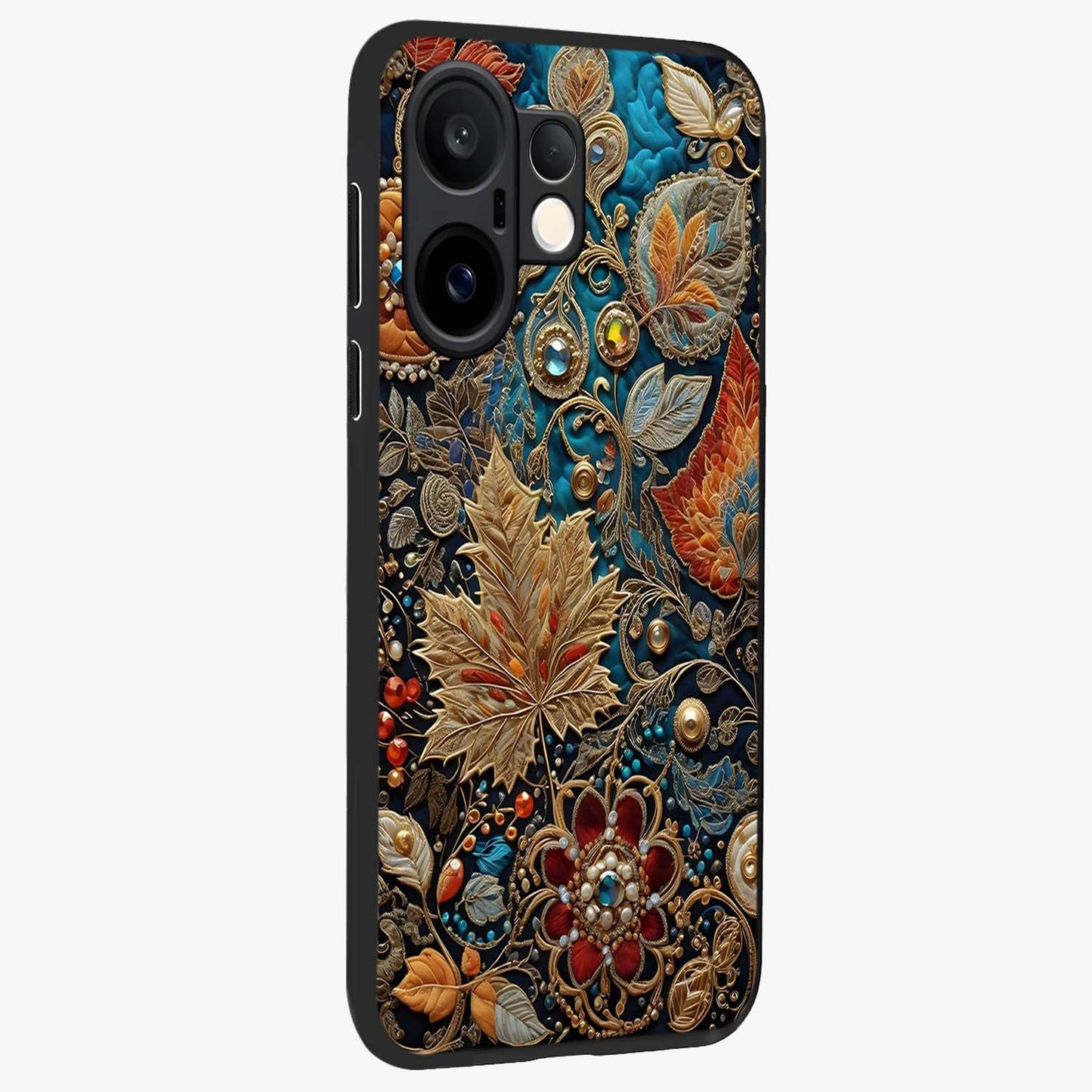 Royal Jewel Garden Glass Case upright view showcasing rich floral artwork with luxurious garden theme.