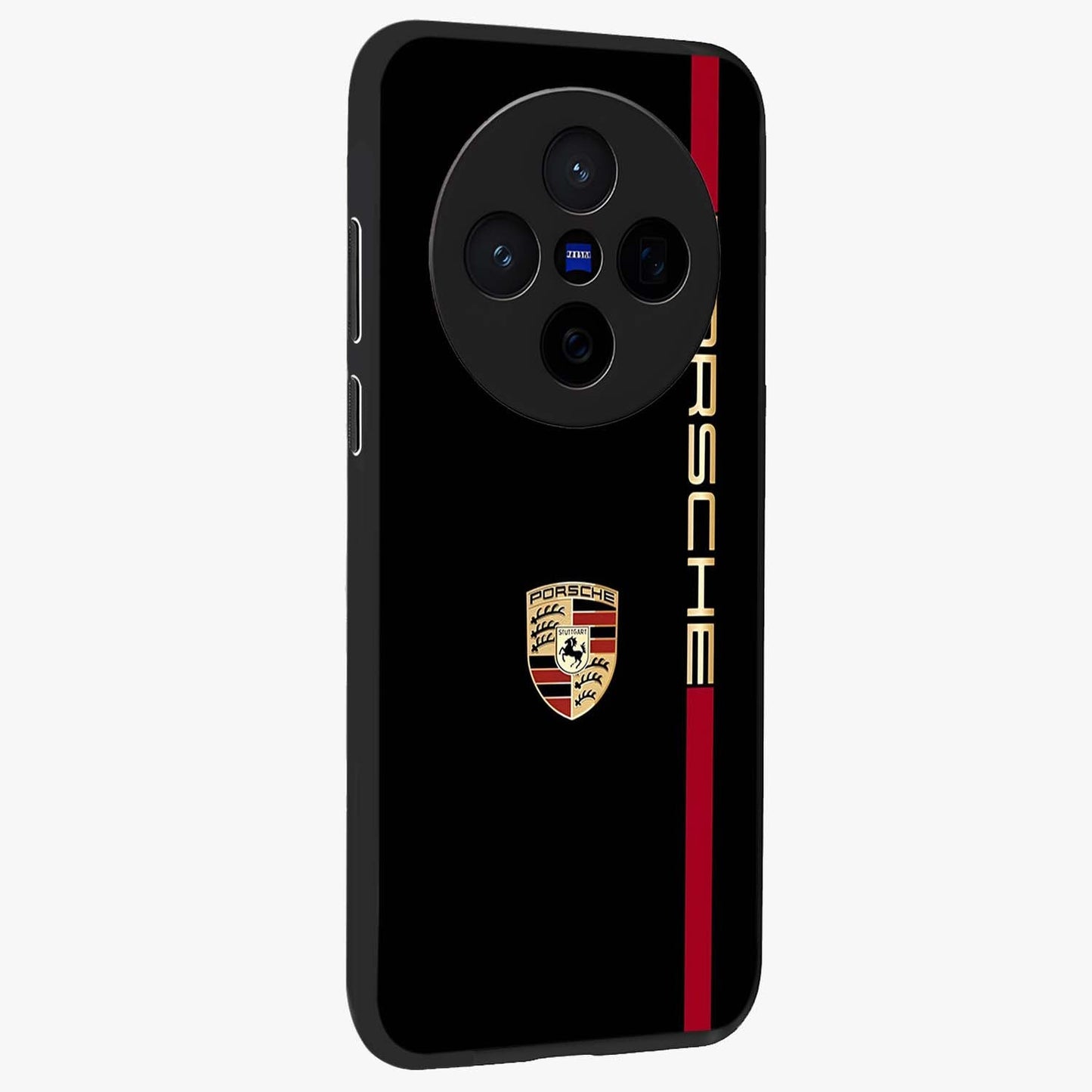 Black Minimal Porsche Glass Case upright view showcasing stylish automotive artwork with bold minimal theme.