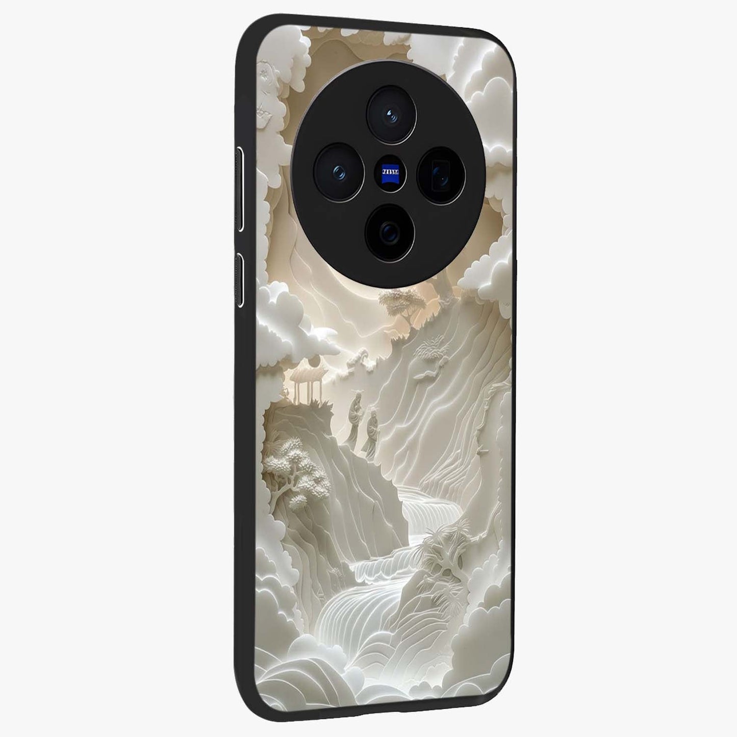 Celestial Origami Glass Case upright view showcasing creative origami artwork with modern celestial style.