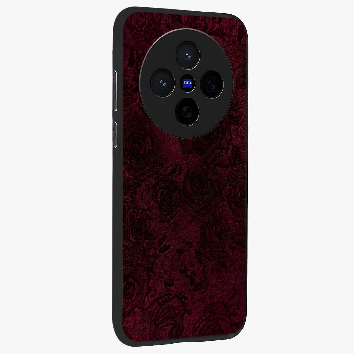 Crimson Fade Flow Glass Case upright view showcasing dynamic crimson flow artwork with stylish abstract theme.