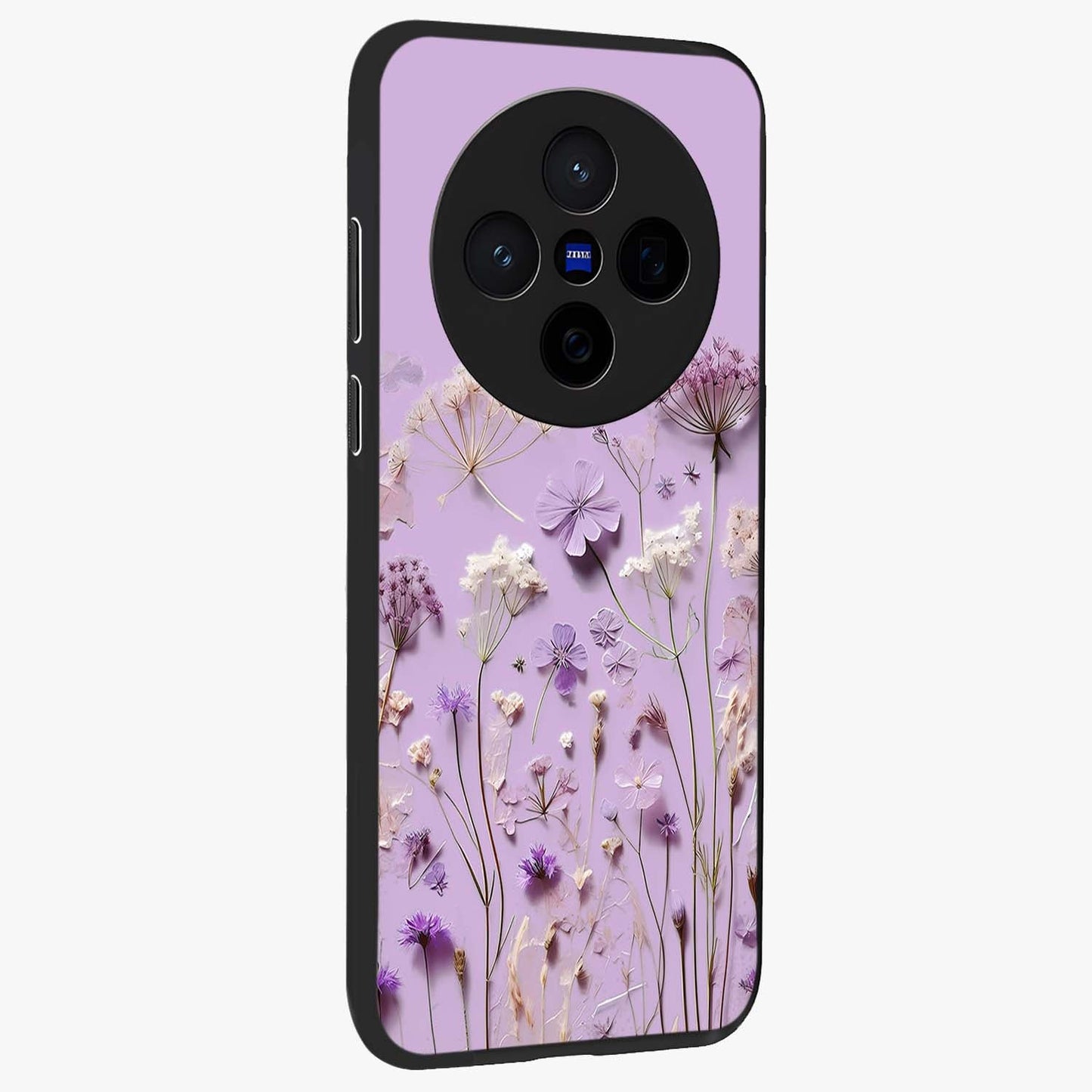 Lavender Blossom Dream Glass Case upright view showcasing delicate lavender blossom artwork with peaceful floral theme.