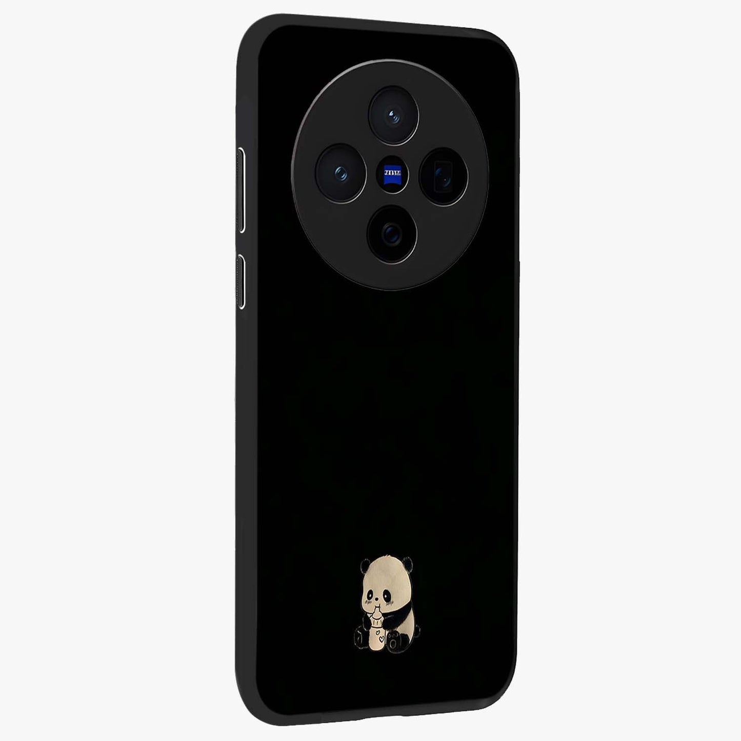 Midnight Panda Love Glass Case upright view showcasing charming panda artwork with playful romantic theme.