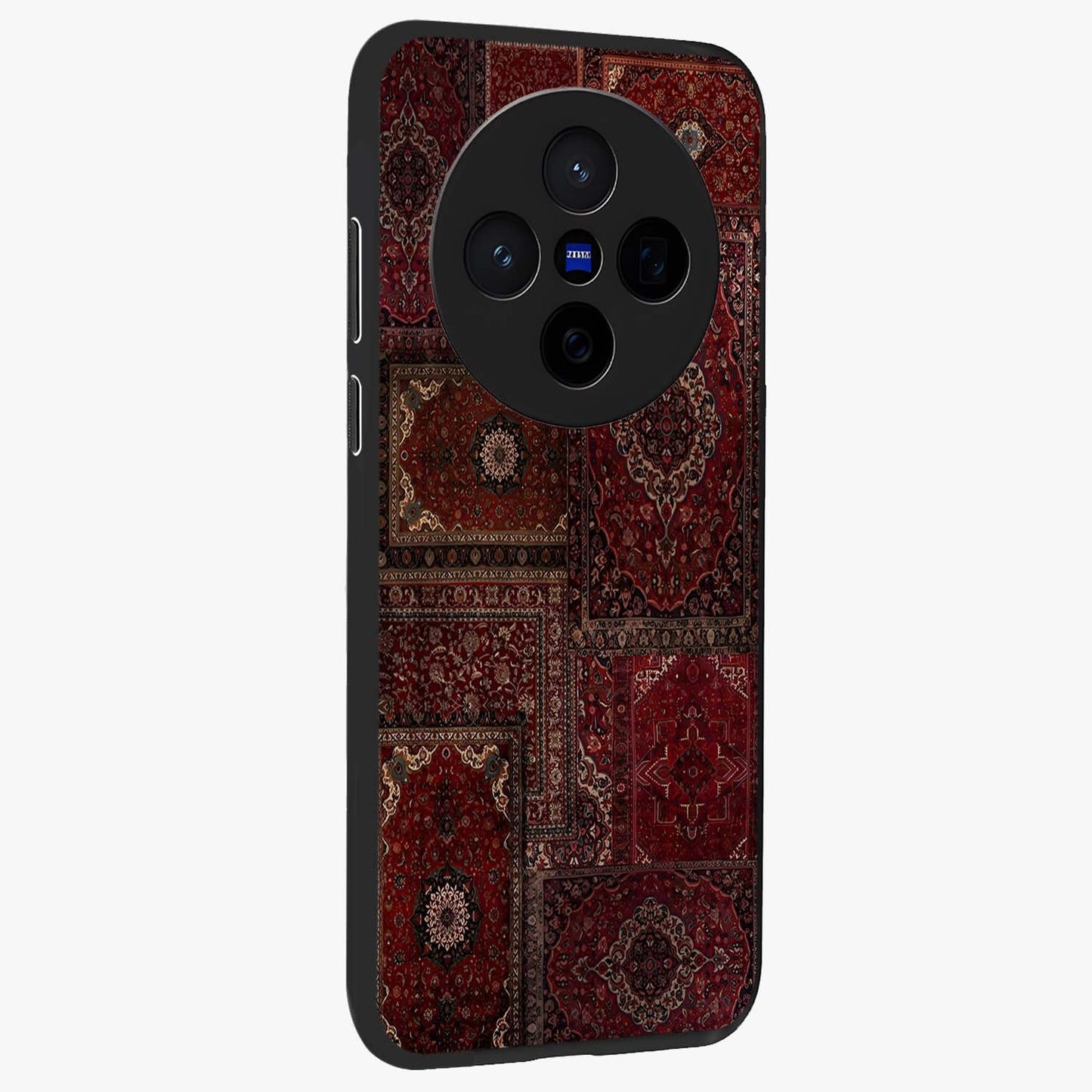 Persian Velvet Tale Glass Case upright view showcasing elegant Persian artwork with classic heritage theme.