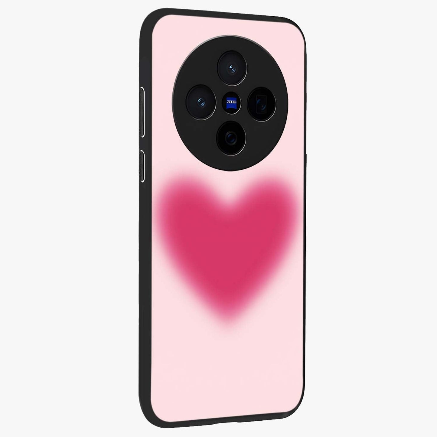 Pink Aura Heart Glass Case upright view showcasing romantic heart artwork with soft pastel theme.