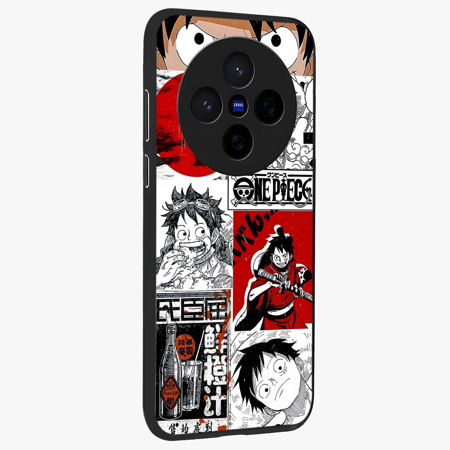 Strawhat Chaos Panels Glass Case upright view showcasing energetic anime artwork with bold adventure theme.