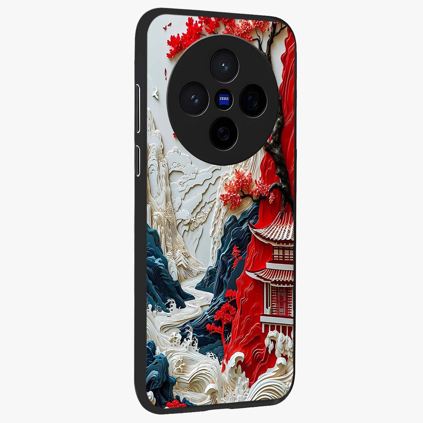 Whispers Of Sakura Waves Glass Case upright view showcasing delicate cherry blossom artwork with elegant nature theme.