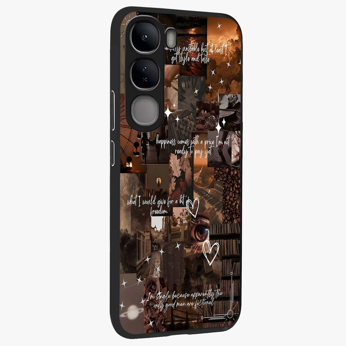 Bittersweet Aesthetic Chaos Glass Case upright view showcasing bold artistic chaos design with modern aesthetic style.