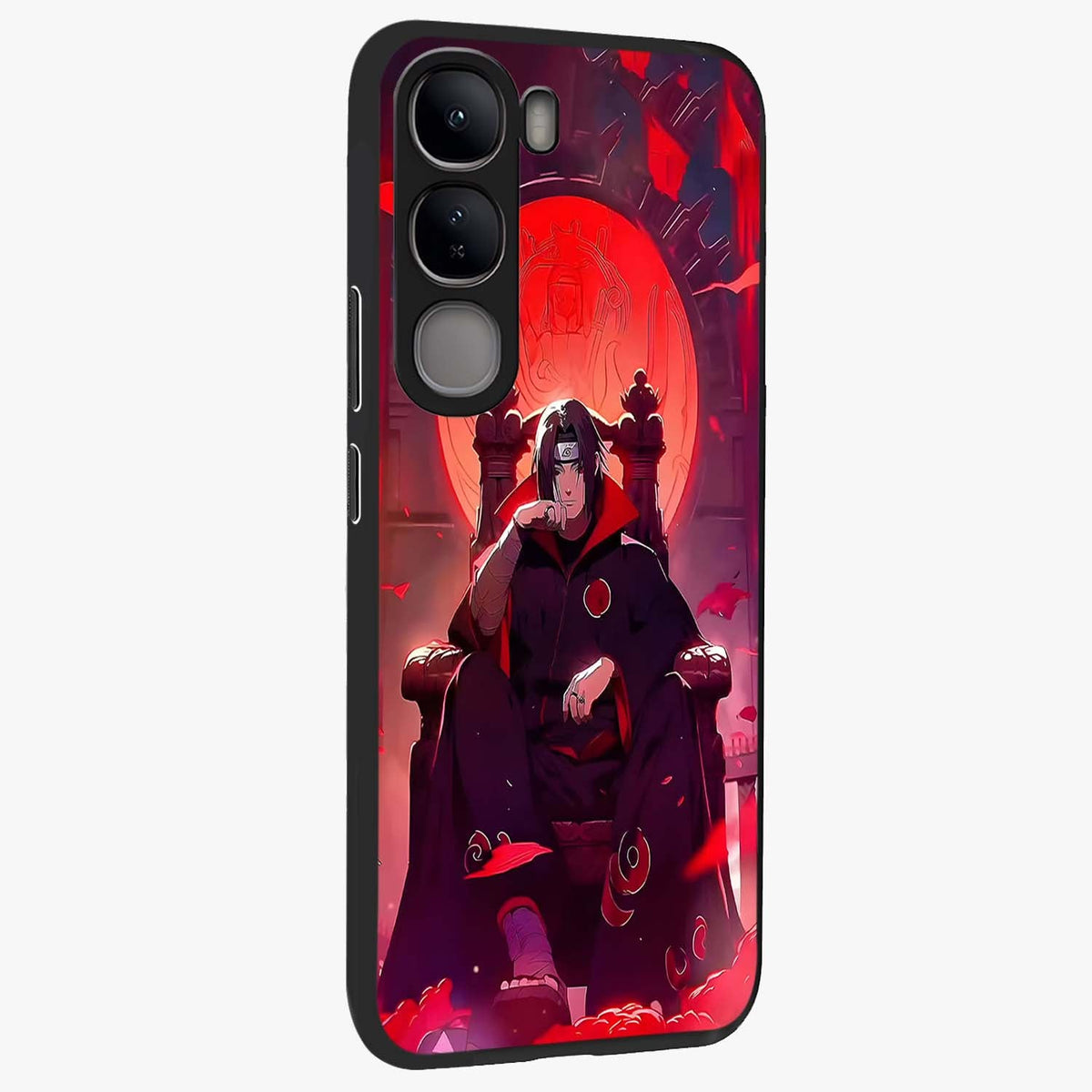 Blood Moon Sovereign Glass Case upright view showcasing powerful moon inspired artwork with cosmic aesthetic style.