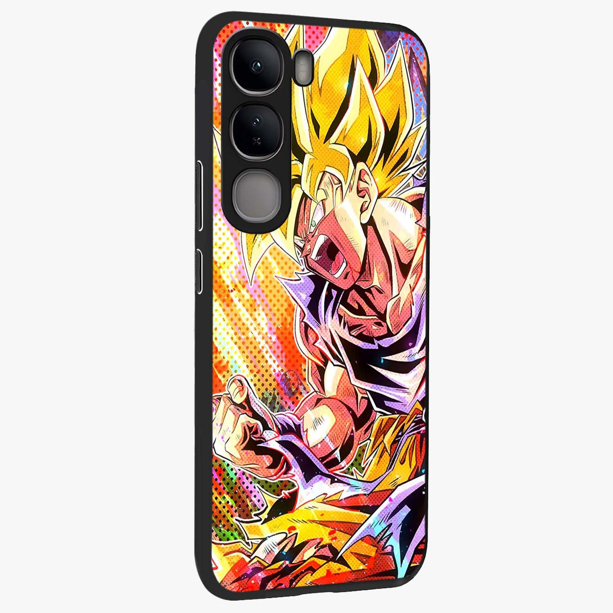 Firing Goku Glass Case upright view showcasing energetic anime artwork with bold warrior theme.
