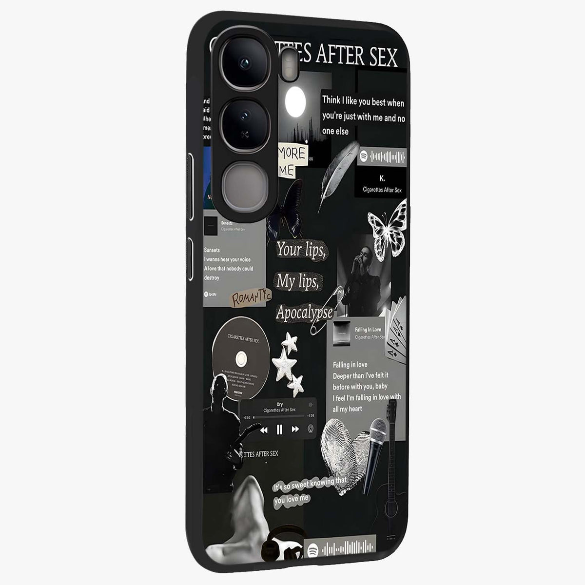 Midnight Love Echo Glass Case upright view showcasing expressive romantic artwork with dreamy midnight theme.