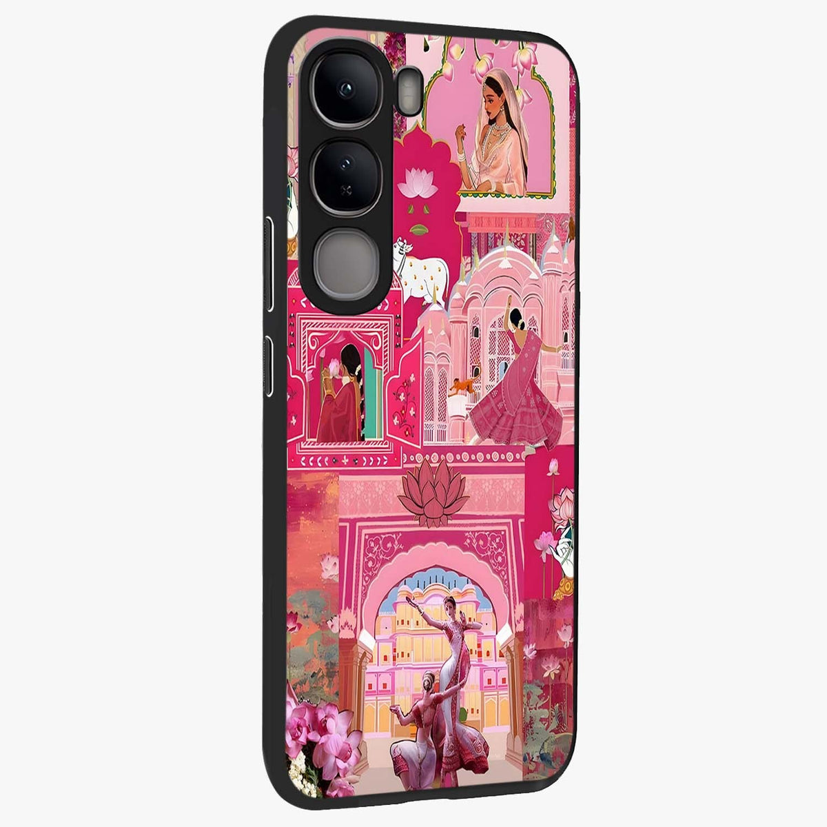 Pink Palace Muse Glass Case upright view showcasing artistic palace artwork with graceful royal theme.