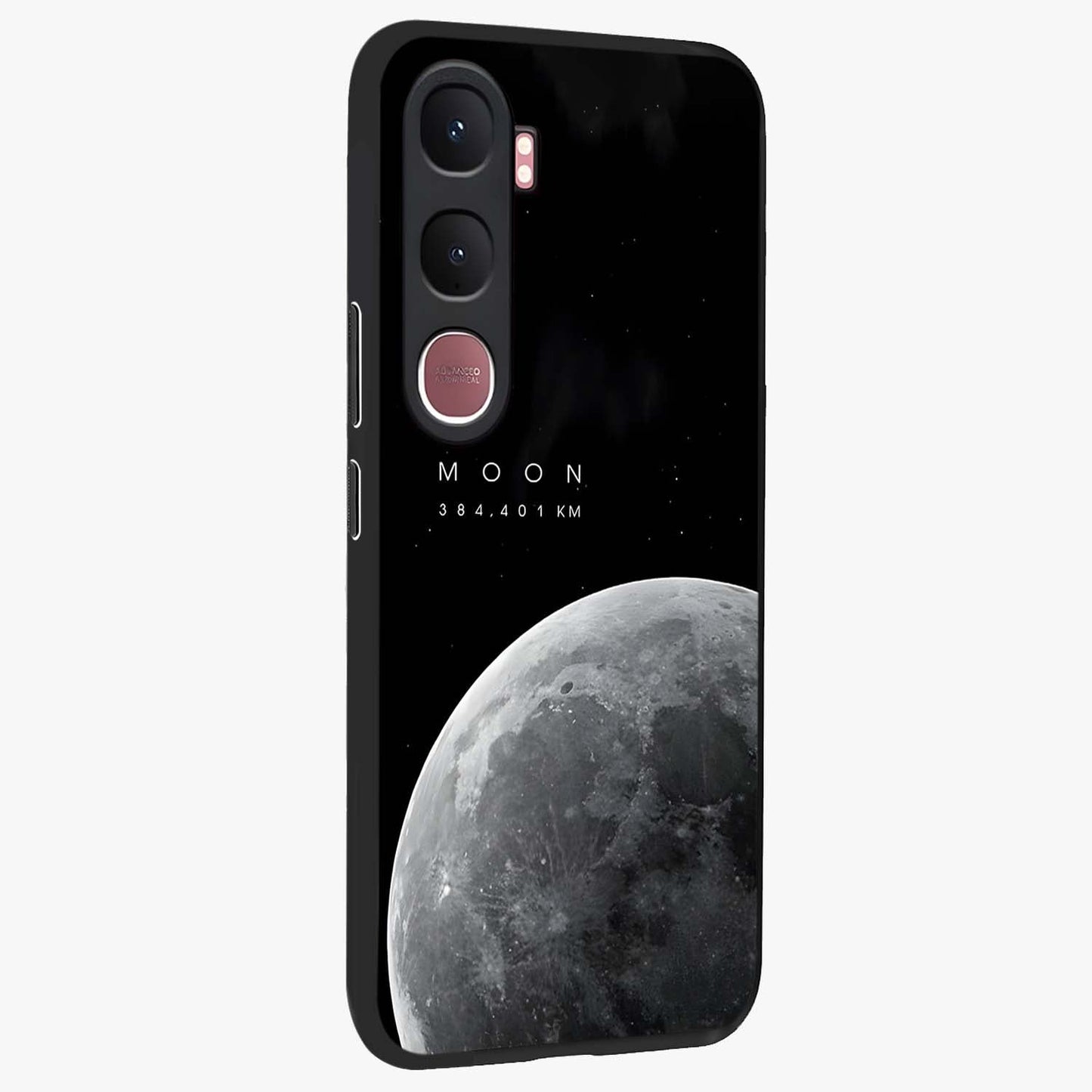 Cosmic Moon Glow Glass Case upright view showcasing luminous moon illustration with dreamy cosmic style.