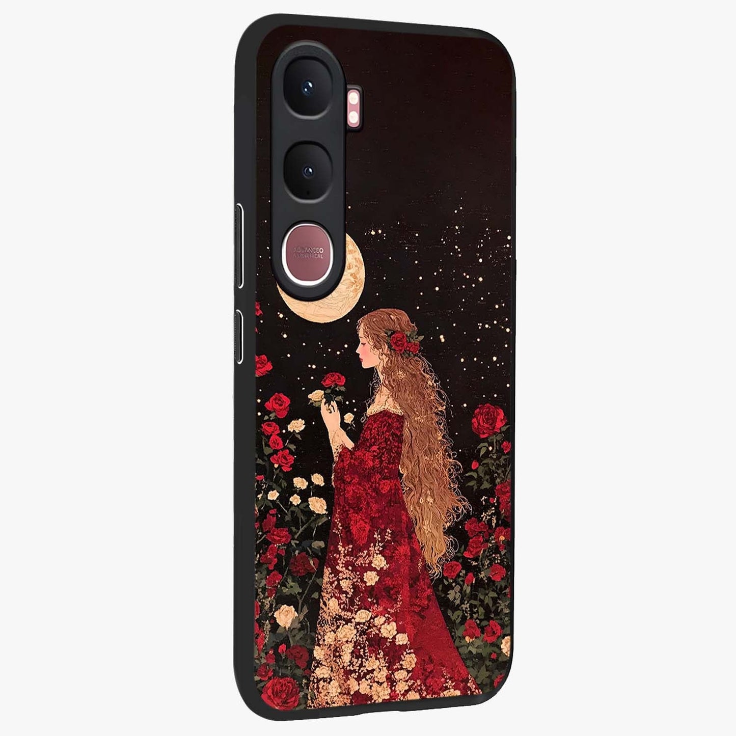 Crimson Dreams Glass Case upright view showcasing dreamy red toned artwork with modern aesthetic style.