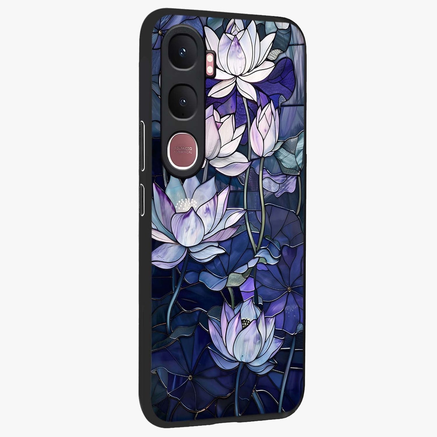 Gloss Petal Rush Glass Case upright view showcasing dynamic floral petal artwork with modern botanical theme.