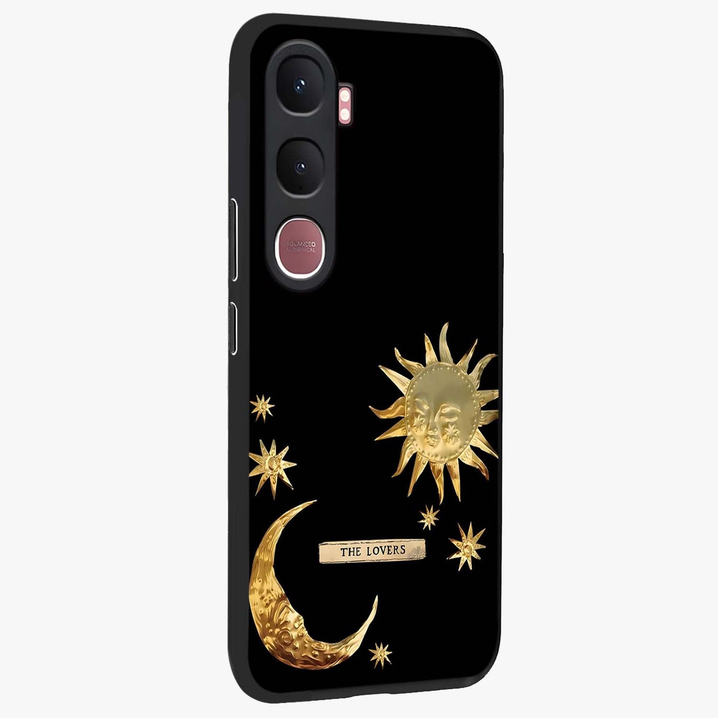 Gold Sun Blush Glass Case upright view showcasing glowing sun artwork with elegant celestial theme.