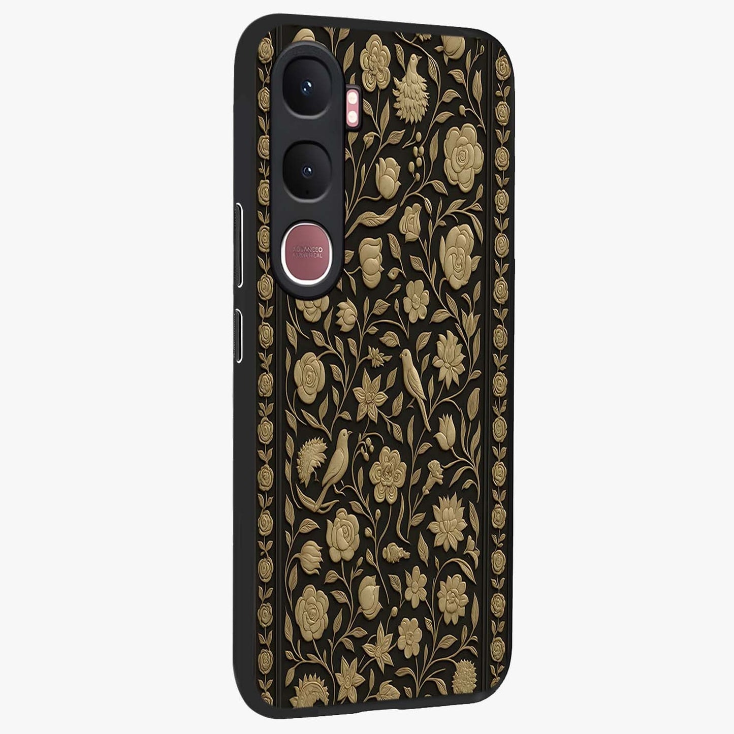 Golden Evil Eye Mandala Glass Case upright view showcasing decorative evil eye mandala artwork with spiritual aesthetic style.