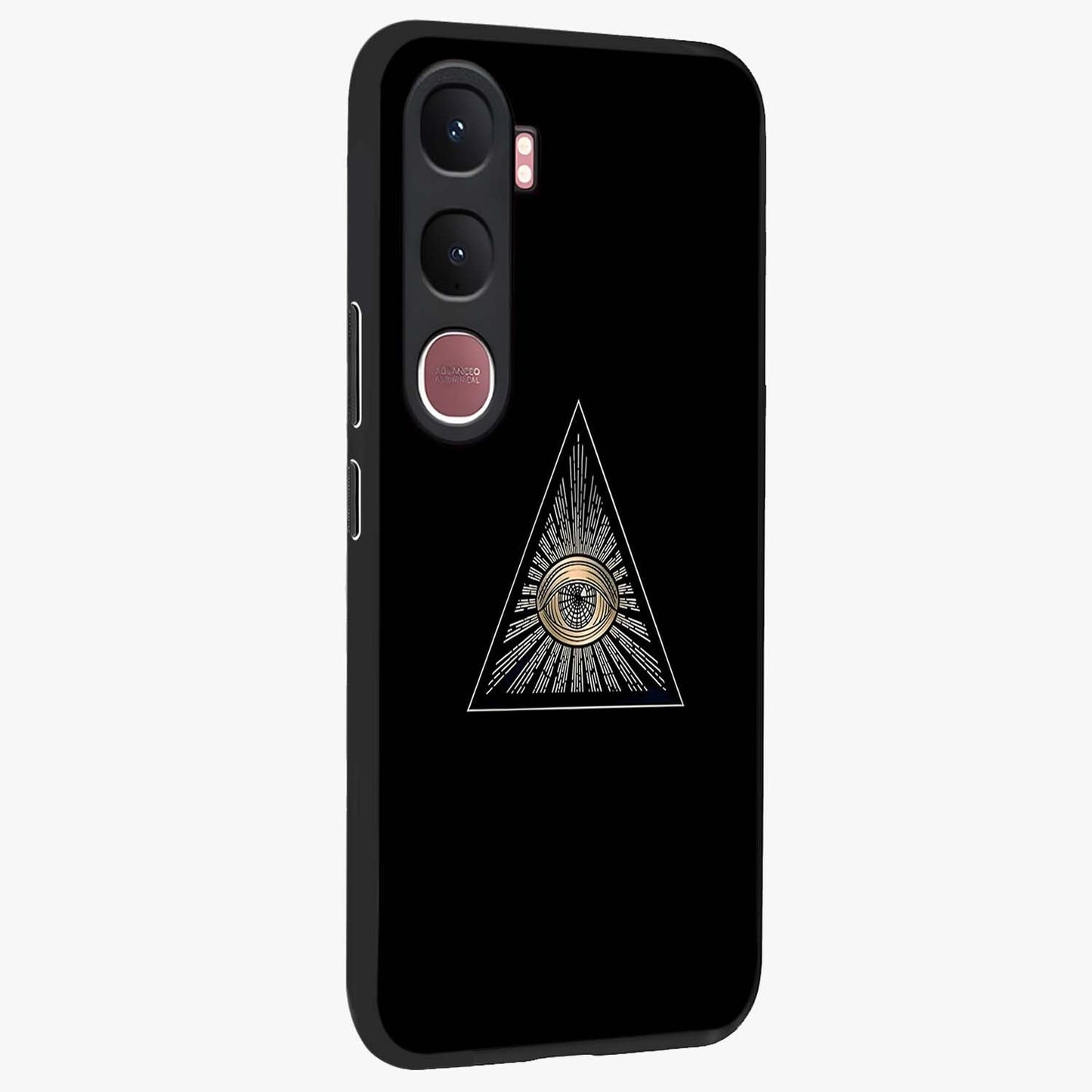 Illuminati Evil Glass Case upright view showcasing striking illuminati artwork with mysterious symbolic theme.