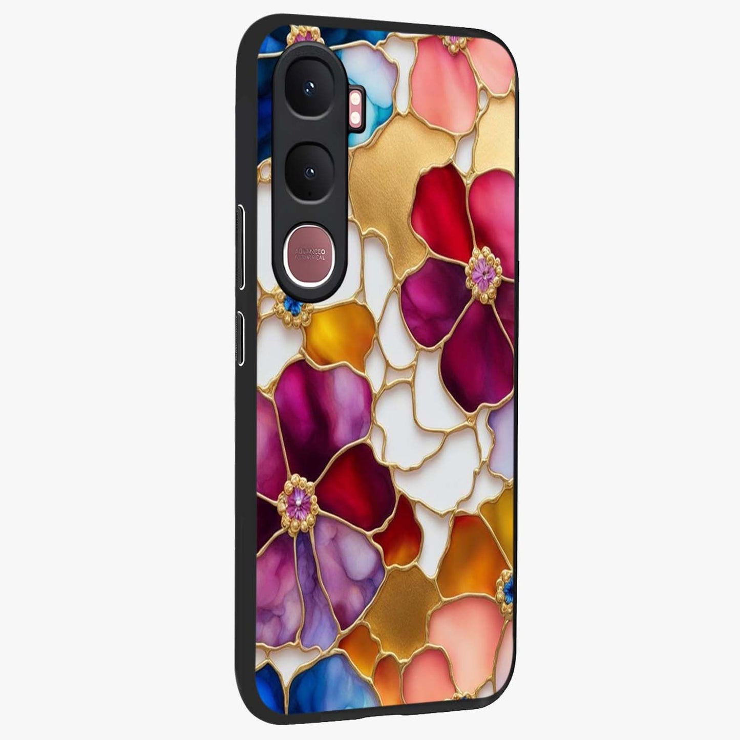 Marble Flower Pattern Glass Case upright view showcasing decorative marble flower artwork with refined style.