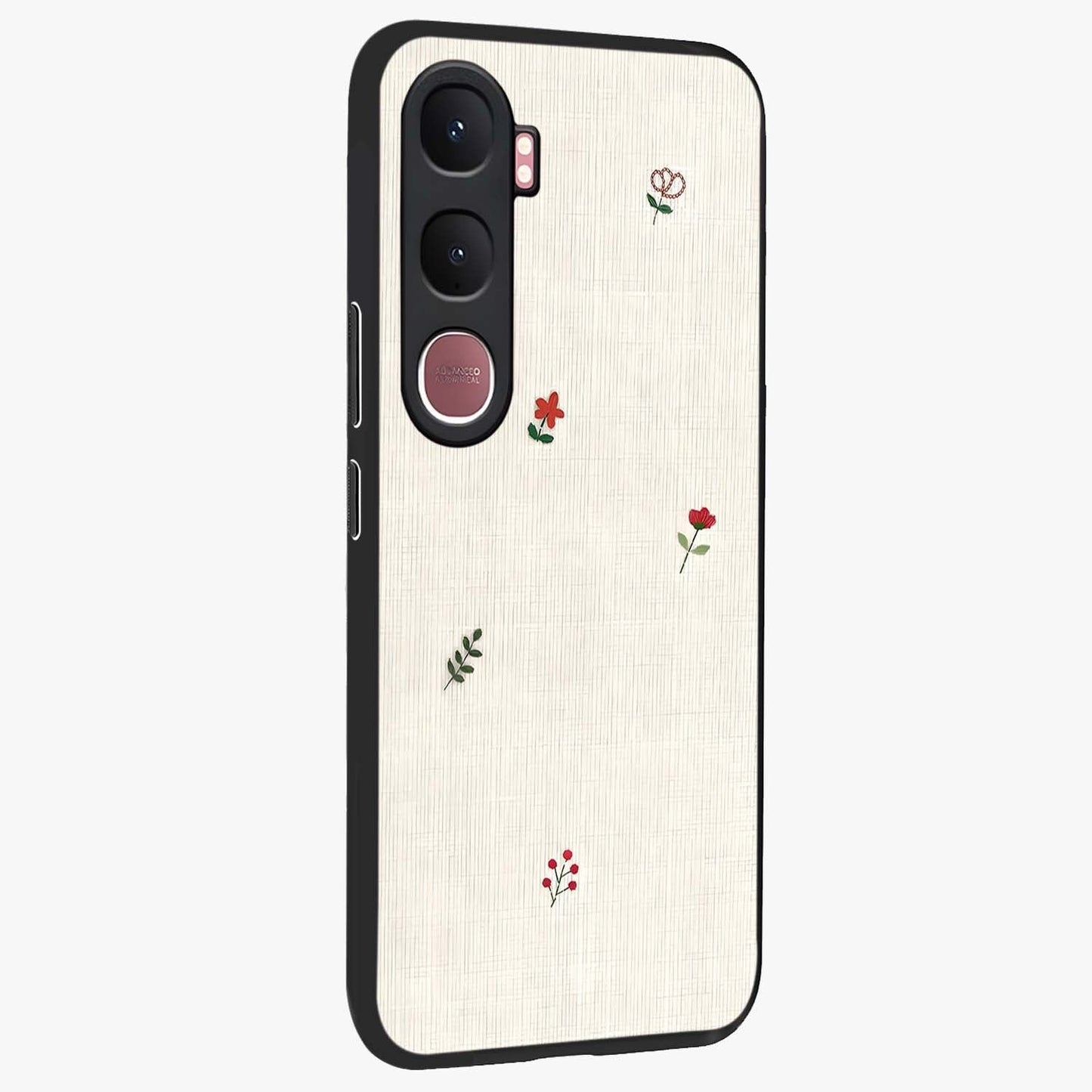 Minimalistic Blue With White Flower Pattern Glass Case upright view showcasing clean white flower artwork with calming blue theme.