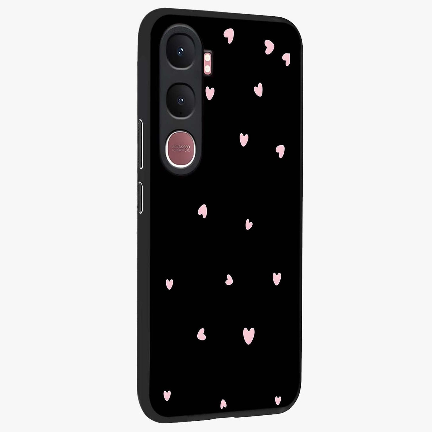 Pink Love Drops Glass Case upright view showcasing charming heart drop artwork with romantic playful theme.