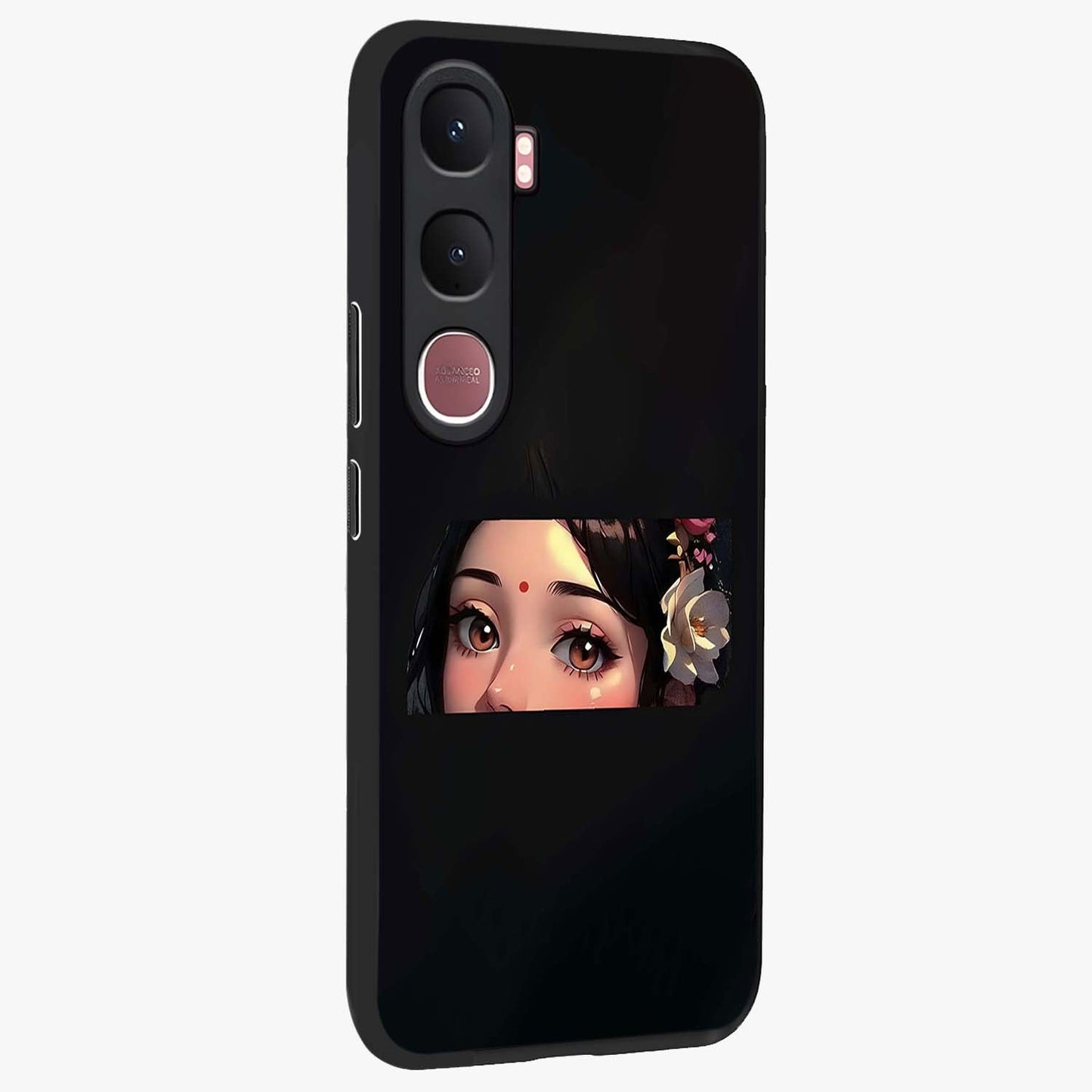Radha Divine Embrace Glass Case upright view showcasing sacred Radha themed artwork with peaceful devotional style.